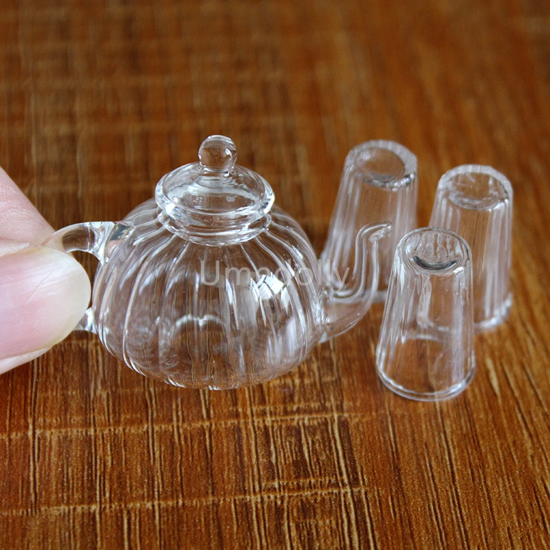 Details about   1:12 Miniature Glass Teapot with Lid and Two Cups with Two Saucers BD HB160 