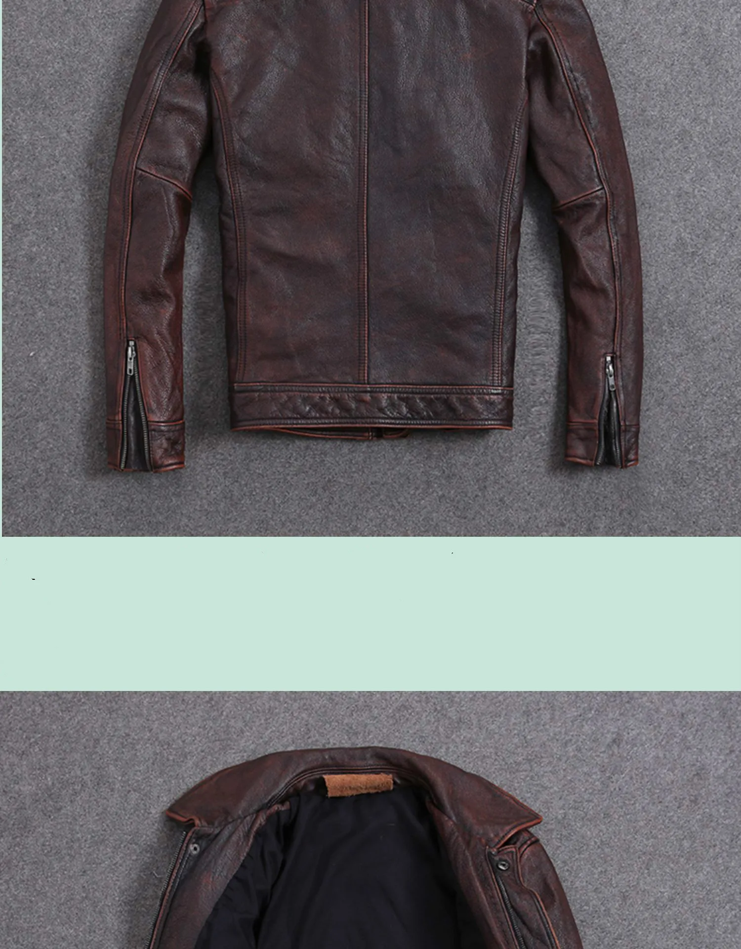 H3705647c134b4b018a8495edc188f404E AYUNSUE Vintage Genuine Cow Leather Jacket Men Plus Size Cowhide Leather Coat Slim Short Jacket Veste Cuir Homme L-Z-14 YY1366