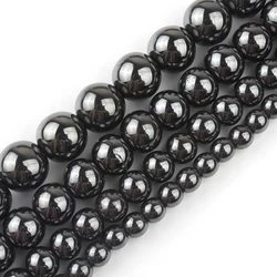 Rhodium Rose Gold Plated Hematite Natural Stone Beads - 8mm approx 46pcs (Black)