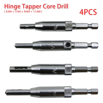 

5/64 7/64 9/64 11/64 4pcs Center Drill Bit Door Self Centering Hinge Tapper Core Drill Bit Set Hole Puncher Woodworking Tool