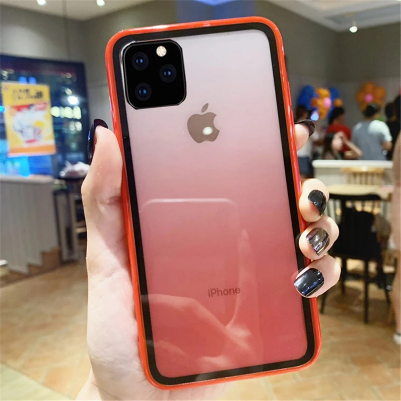 

Luxury Transparent Gradient Phone Case For iPhone 11 Pro XS Max XR X 7 8 6 6S Plus Candy Color Tempered glass Back Cover Funda