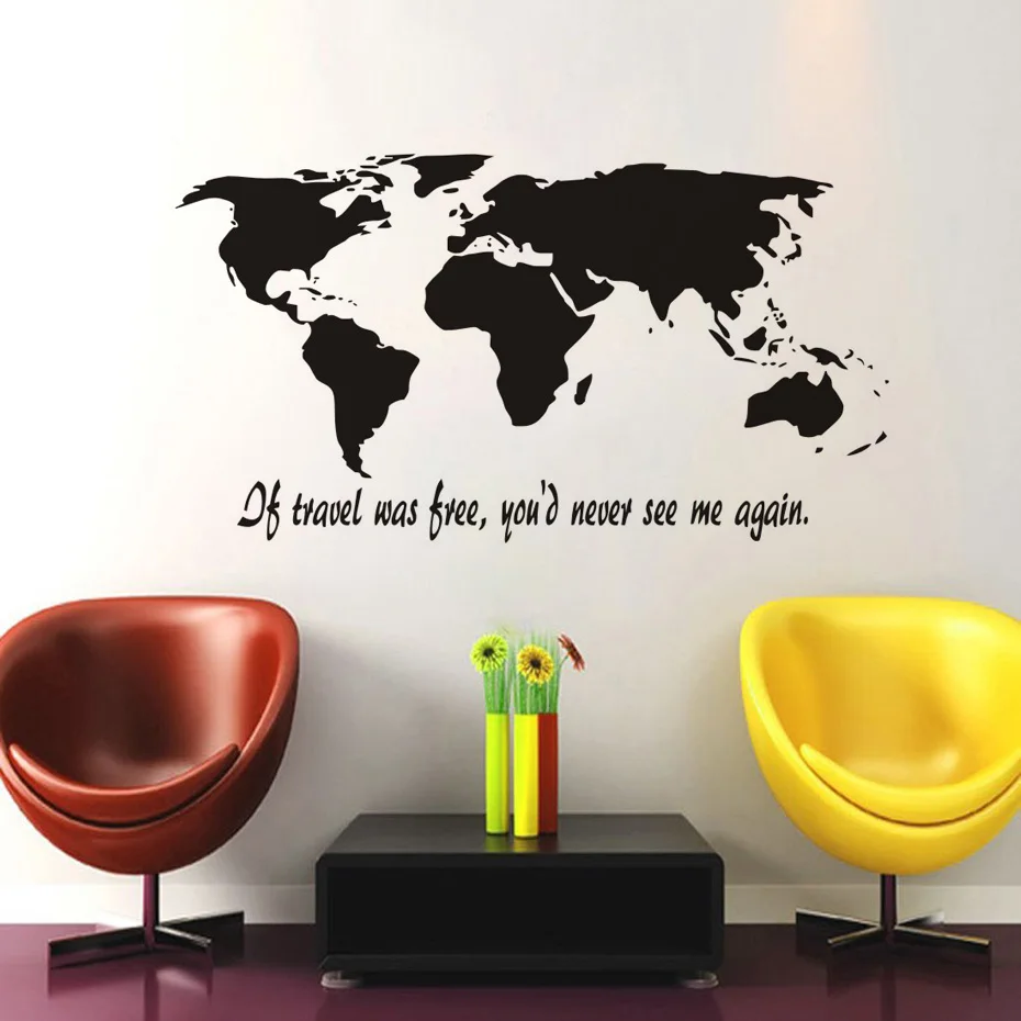 Art Vinyls World Map Wall Stickers Let's get lost Travel Quote Decals For Children Kids Room Living Room Home decor Mural Gift (6)