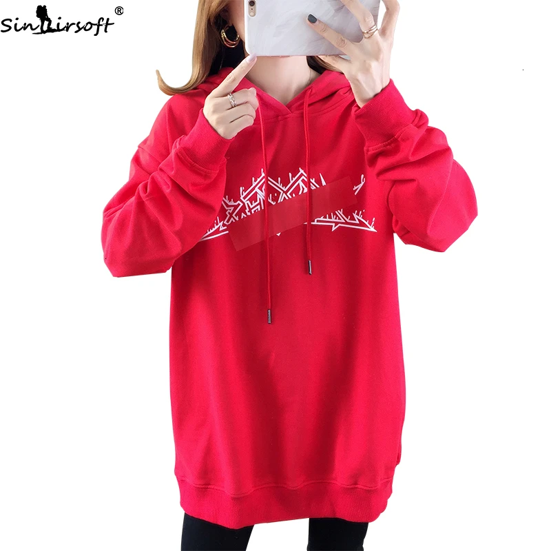 

Plus Velvet Thick Loose Large Size Pullover Women's Winter New Fashion Trend Geometric Printing Wild Hooded Warm Clothing Women