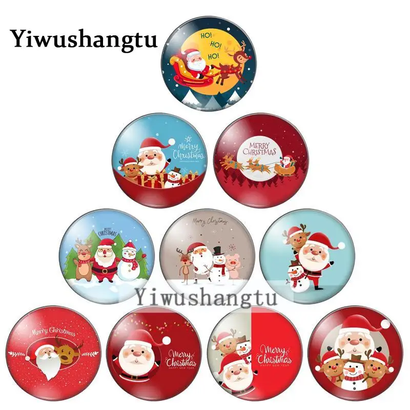 

Merry christmas cute Santa Claus deer best gift 12mm/20mm/25mm/30mm Round photo glass cabochon demo flat back Making findings