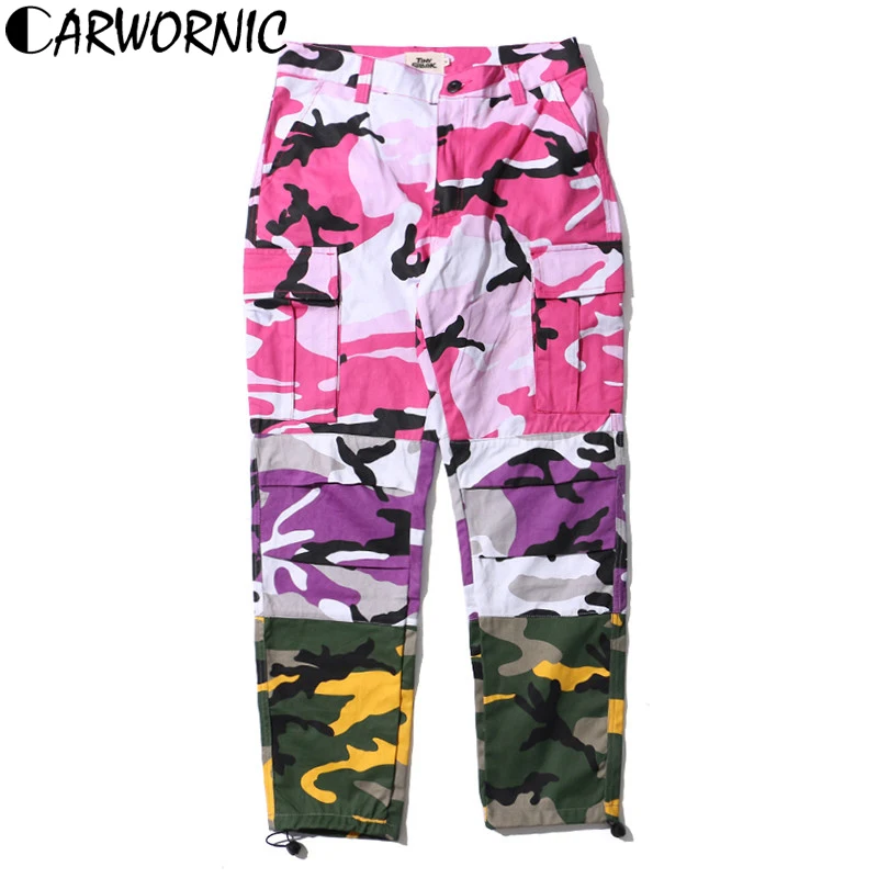 CARWORNIC Camo три цвета пэчворк хип-хоп брюки мужчины мульти-карманные широкие в стиле милитари свободные брюки камуфляж Уличная Повседневная Брюки