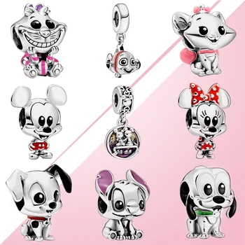 

Fahmi 100% S925 Sterling Silver Miqi Mini Mouse Pluto Cat Finding Nemo Dalmatians Patch Stitch Enamel Charm Babies Collection