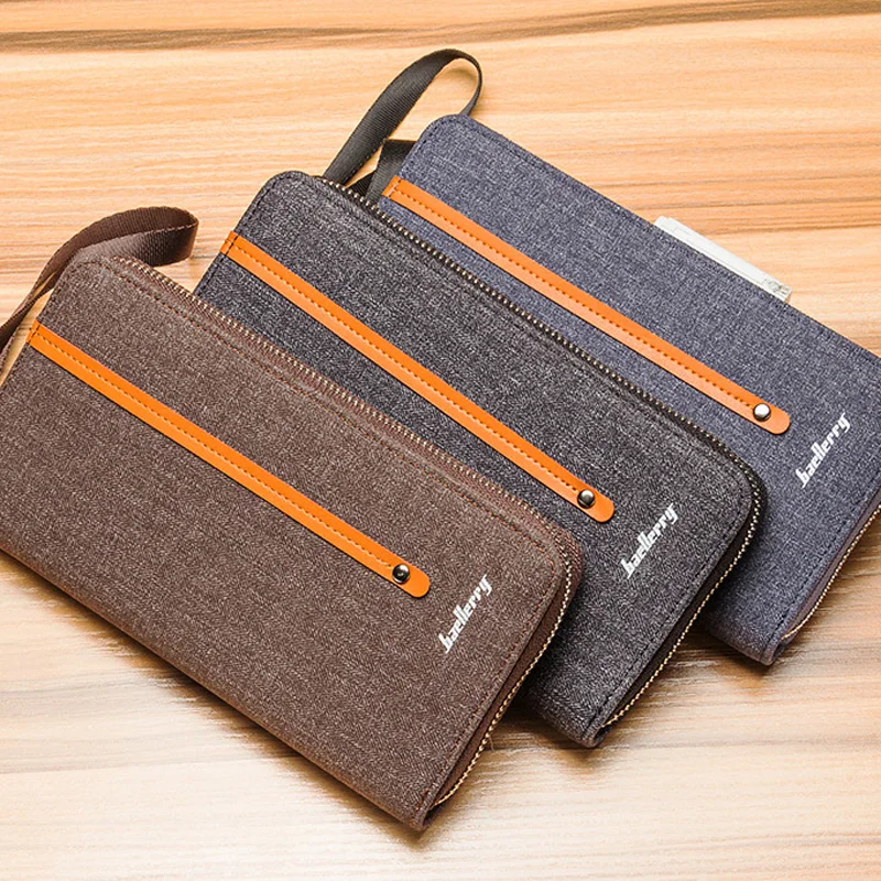 baellerry Long Canvas With Leather Men Wallets Phone Coin Pocket Credit Card Holder Male Purse Large Capacity Clutch Bag For Man 6