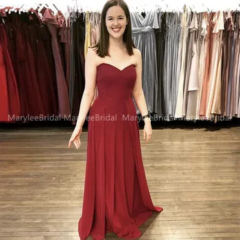 

Cheap Burgundy Bridesmaid Dresses Sweetheart A-line Simple Maid Of Honor Dress Floor Length Lace Up Back Wedding Party Dress