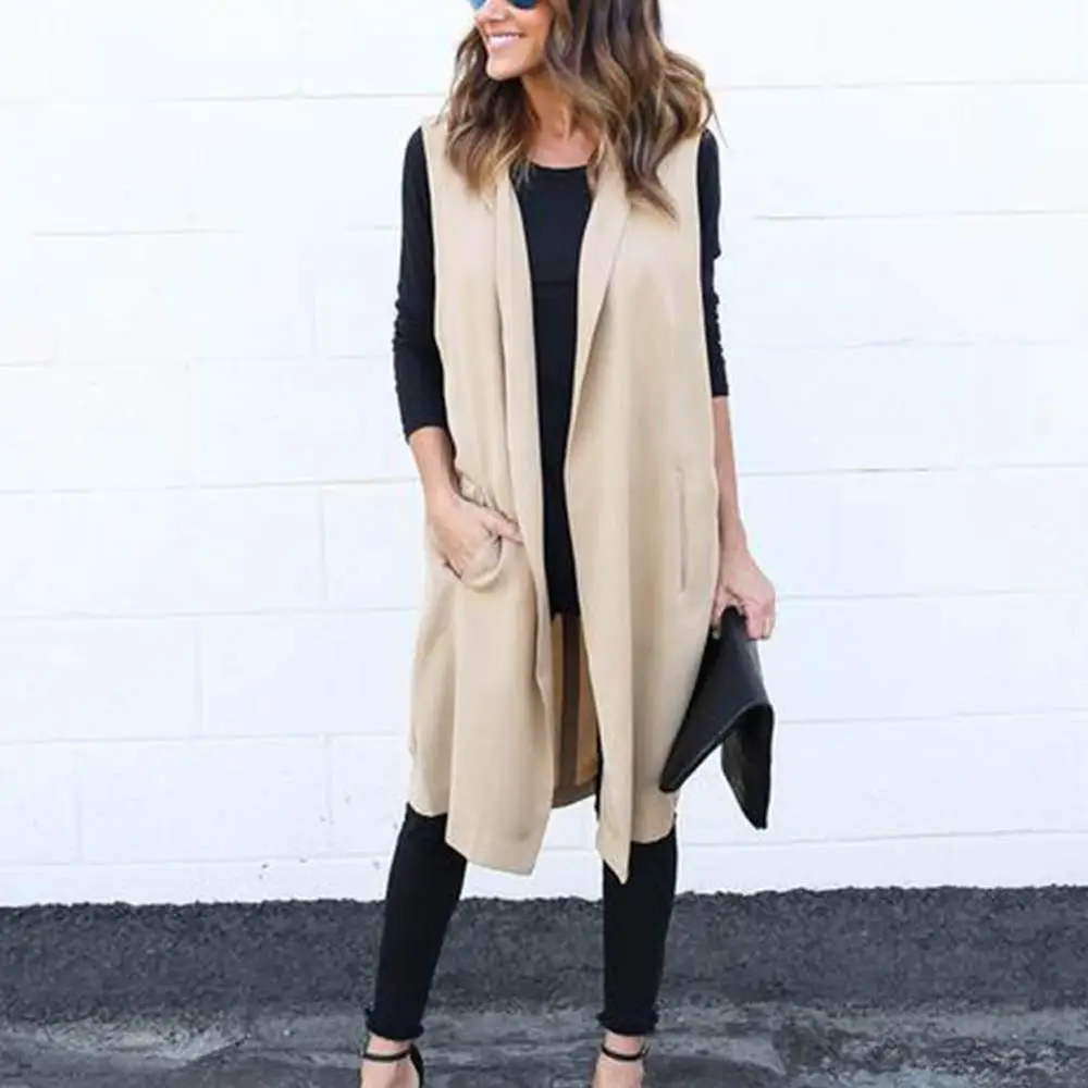 Хаки Autumn Warm Hairy Vests Brief Jackets Sleeveless Cardigan Long section Vest Coat Women Fashion Waistcoats Female Black Vest Rk - Цвет: Хаки