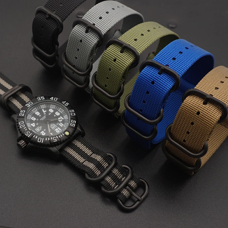 

High Quality Premium Nylon Black Rings Wrist Bracelet Band NATO Zulu Watch Strap