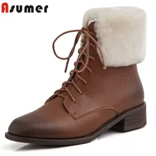 ASUMER/ г., Новое поступление, зимние сапоги из натуральной кожи женская зимняя обувь на квадратном каблуке в винтажном стиле женские Теплые ботильоны