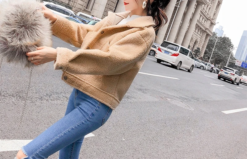 RealShe Harajuku куртка с отворотом, длинным рукавом, пуговицами, шерстяные пальто и куртки для женщин, Осень-зима, повседневное элегантное короткое шерстяное пальто для женщин