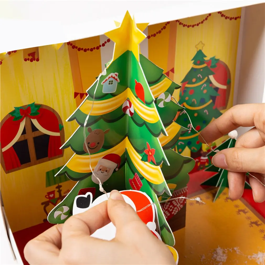 Детский Рождественский светильник ручной работы, Подарочная коробка для дома, мультяшная бумага ручной работы, рождественский дом, красочный