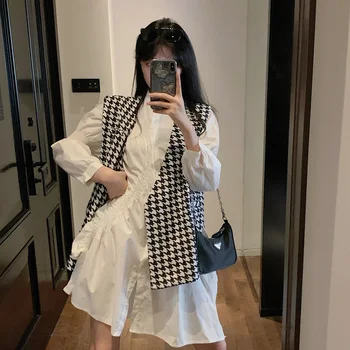 

COIGARSAM Vintage Full Sleeve Womens tops Women shirts White Shirt Plover Waistcoat 9790