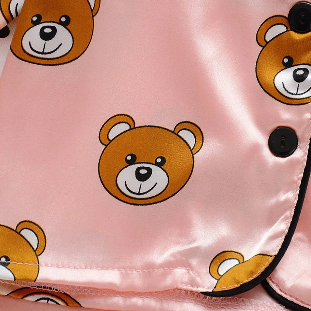Unisex boy long sleeve cartoon bear shirt girls trousers pajamas set customized wholesale clothing термобелье для мальчика 40A1 (17)