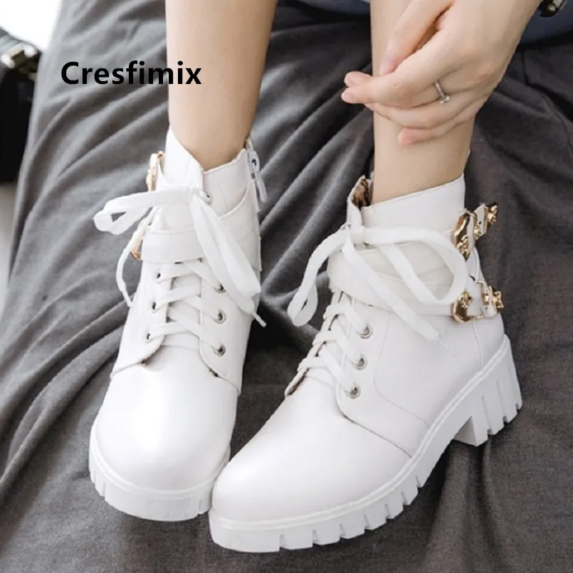 Cresfimix botas femininas/Женские Модные осенние ботинки martin с нескользящей шнуровкой черного цвета женские милые розовые ботинки из pu искусственной кожи bottes a6093