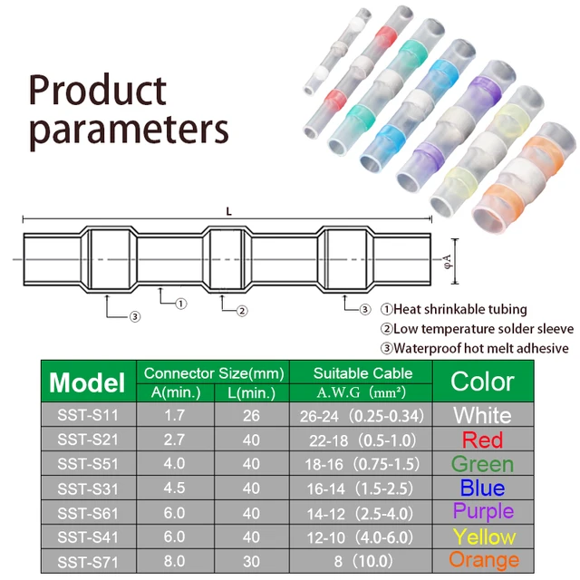 10/50PCS Thermal Shrinkage  Electrical Car Wires Connector Solder  Extrusion Terminals Block Cable Termination Wireway Clamping 5