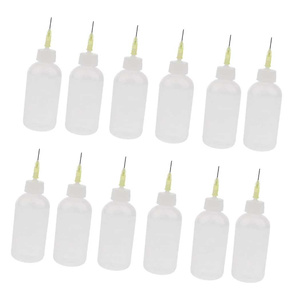 12 Pack 50ml Glue Oil Applicator Bottle Clear Precision Tip Quilling Bottles