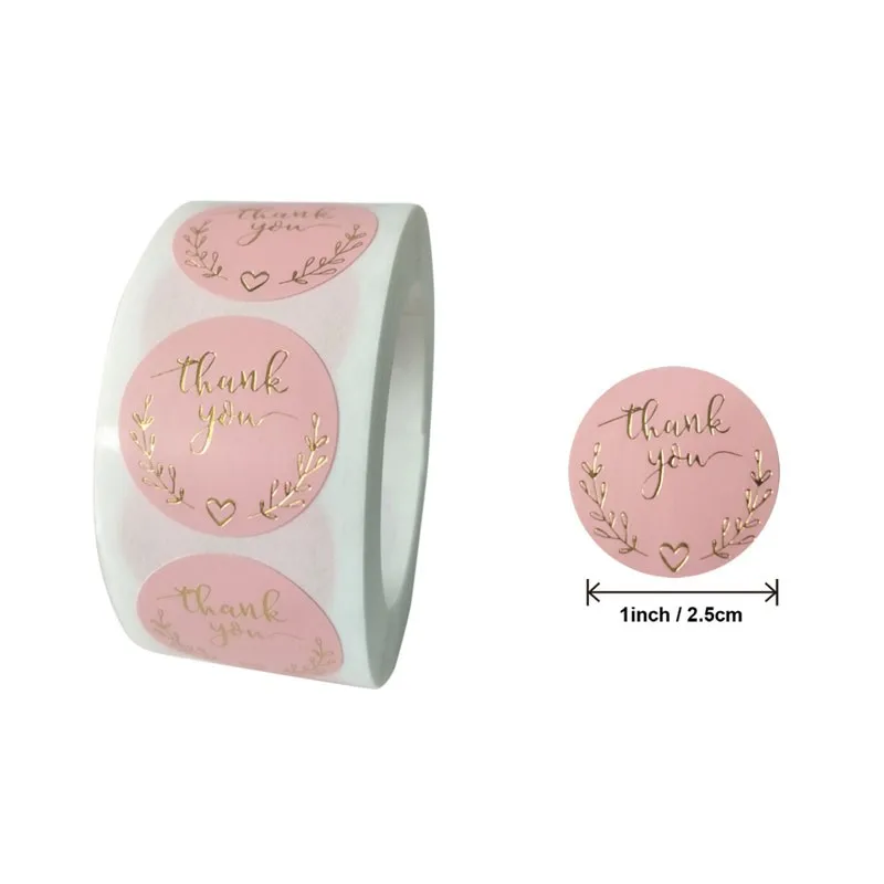 500pcs/Roll Pink bronzing gold foil round sealing sticker gloss stickers scrapbooking for envelope seal labels stickers 1inch