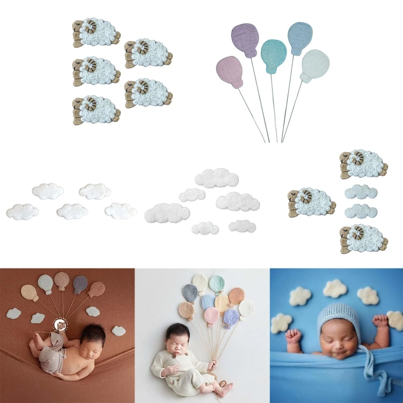 Baby Newborn Photography Props Wool Felt Clouds Sheep Balloons Photo Decorations P31B cute Baby Souvenirs