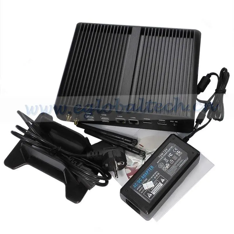 Cheap Windows 10 Mini Fanless PC i7 5500U i5 5200U i3 5005U 2*Lans 2*HDMI 1*Optical Barebone HTPC G