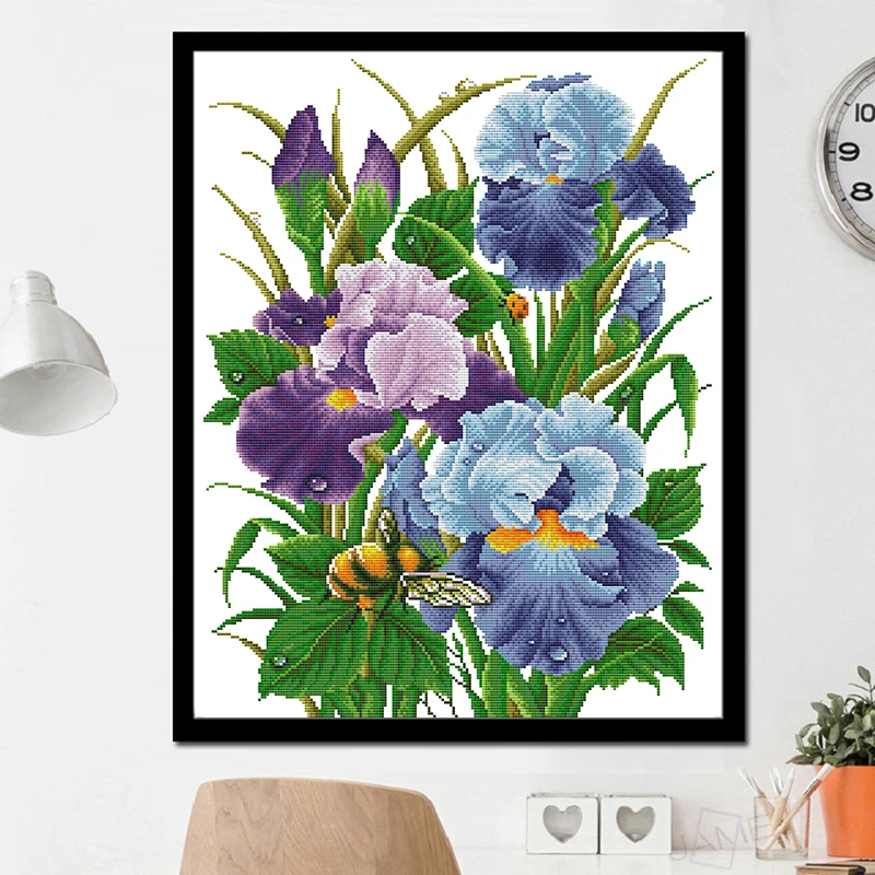 Joy Sunday DIY наборы для вышивания крестиком Цветущий ирис с принтом подходит для сидения в гостиной Китайская вышивка рукоделие