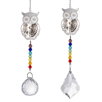 

3D Owl Suncatcher Aurora Borealis Window Hang Chandelier Prisms Rainbow Beads Chakra Suncatcher For Christmas Tree Pendant
