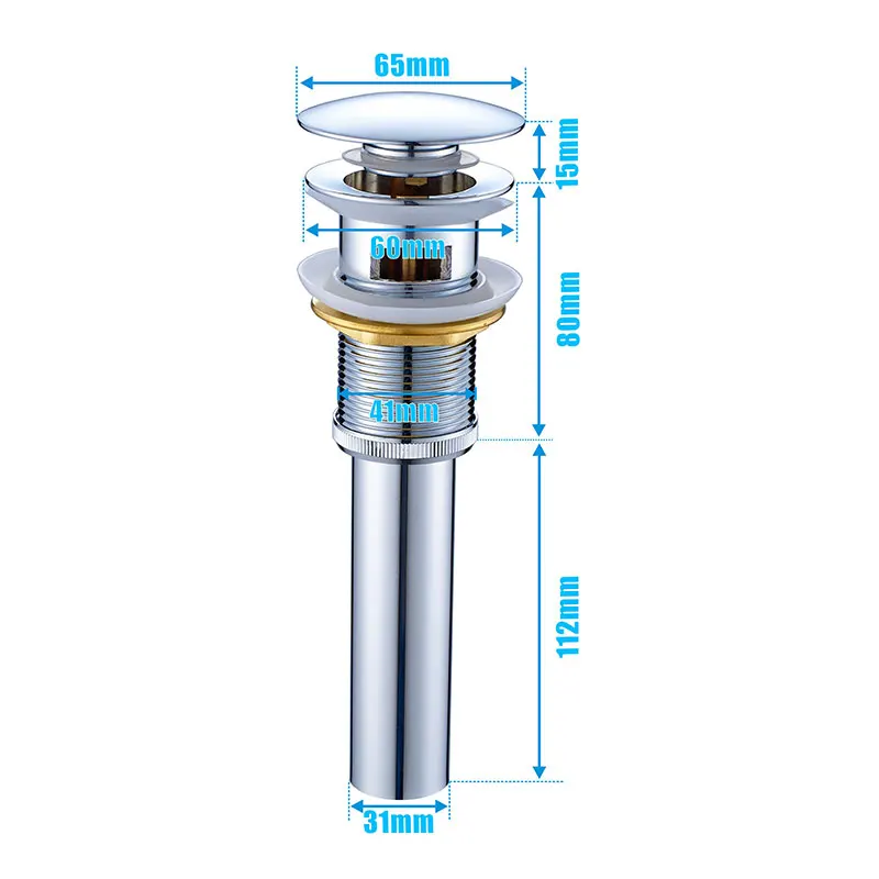 ROVOGO Pop up Drain for Bathroom Basin Vessel Sink Pop Up Drain Stopper Sink Assembly With Overflow Brass Chrome drain stopper basin drain stopper bathroom sink stopper bathroom sink plug washbasin drain plug