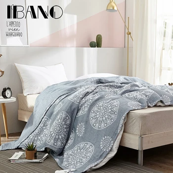 

IBANO 100% Cotton Muslin Blanket Bed Sofa Travel Breathable Chic Mandala Style Large Soft Throw Blanket Para Christmas Blanket
