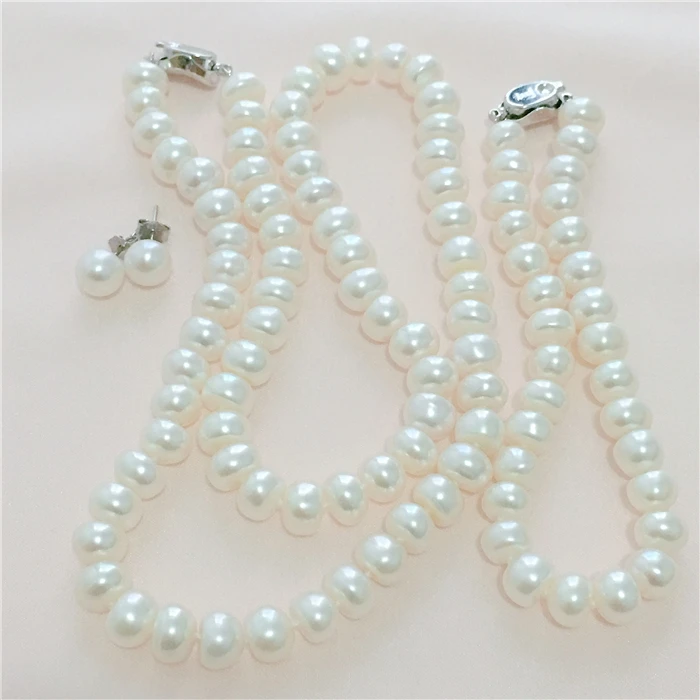 Ювелирные наборы из натурального жемчуга 8-9 мм пресноводный жемчуг 925 Стерлинговое ожерелье из серебра и жемчуга браслет серьги гвоздики для женщин подарок SPEZ