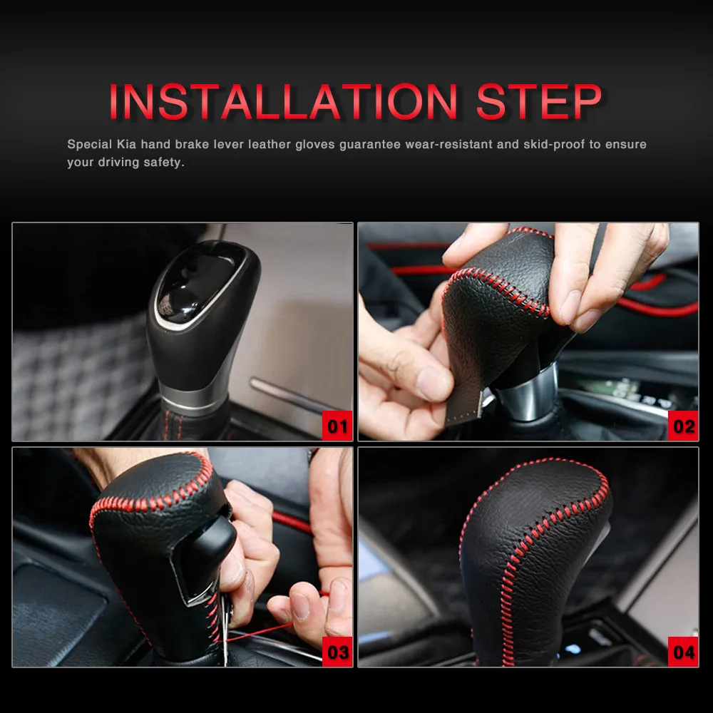 Genuine Leather Covers hand brake cover gear head cover for Hyundai creta ix25-Car Handbrake Gear Head Shift Knob Cover Gear Shift Cover