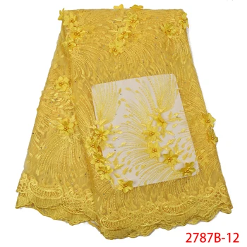 

Nice yellow Designs French Tulle Lace Fabric High Quality African Embroidery Laces with 3D Flower for Dresses AMY2787B-2