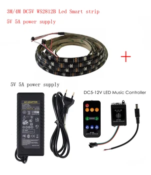 

3/4m DC5V WS2812B Led Strip 30 pixels/leds/m WS2812 IC Smart 5050 RGB led Strip light+5V LED Power Supply +SP106E LED Controller