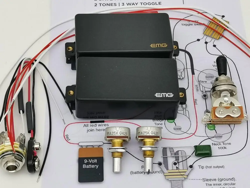 Гитарный звукосниматель активные звукосниматели Хамбакеры электрогитара с 25 к аксессуары для потенциометра+ чертежи установки