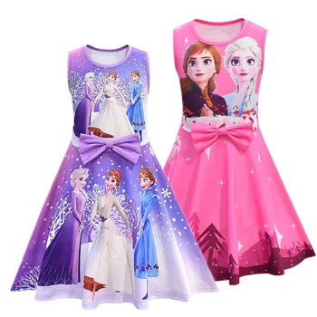 

New Girls Snow Queen2 Sleeveless vest Dresses Princess Elsa Cosplay Party Dresses Anna Dress up costume Vestidos