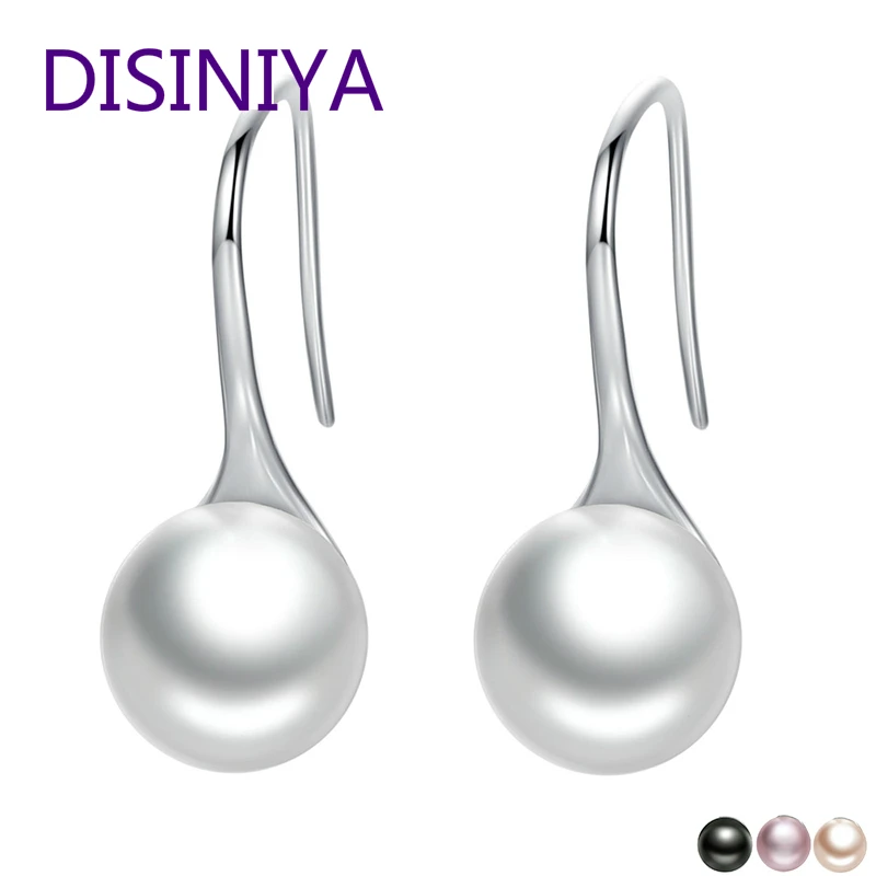 

925 Sterling Silver Elegant Round Pure Love Pearl Drop Earrings for Women Jewelry Brincos White ,Black Purple Pink SCE037000