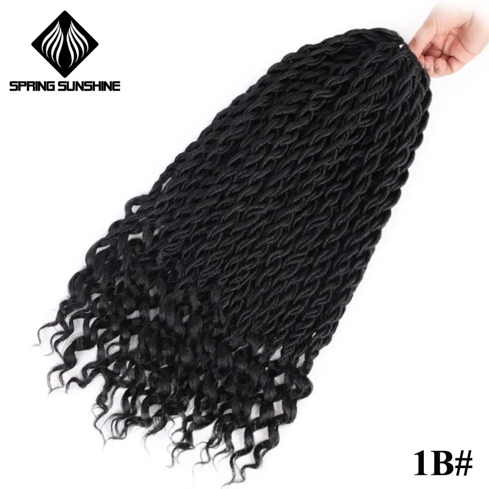 Весенние солнечные искусственные локоны в стиле Crochet косички Ombre Faux locs Curly плетение волос объемные вязанные волосы для наращивания синтетические волосы - Цвет: # 1B