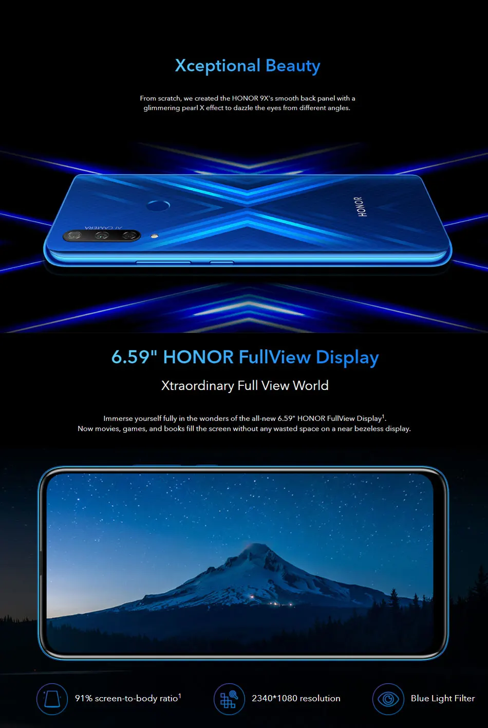 Мобильный телефон honor 9x, 6,59 дюймов, 4 Гб ОЗУ, 64 Гб ПЗУ, Kirin 810, четыре ядра, 48мп, 2 МП, задняя камера, отпечаток пальца, две sim-карты, смартфон