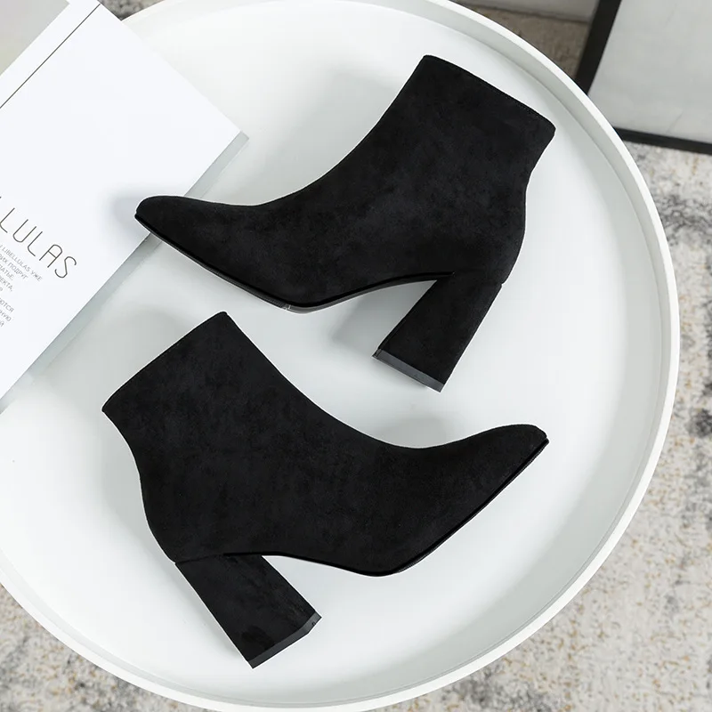 

Chunky-Heel Boots 2019 New Style Korean-style Versatile Autumn And Winter High Heel Side Zipper Short Boots Spring And Autumn Sh