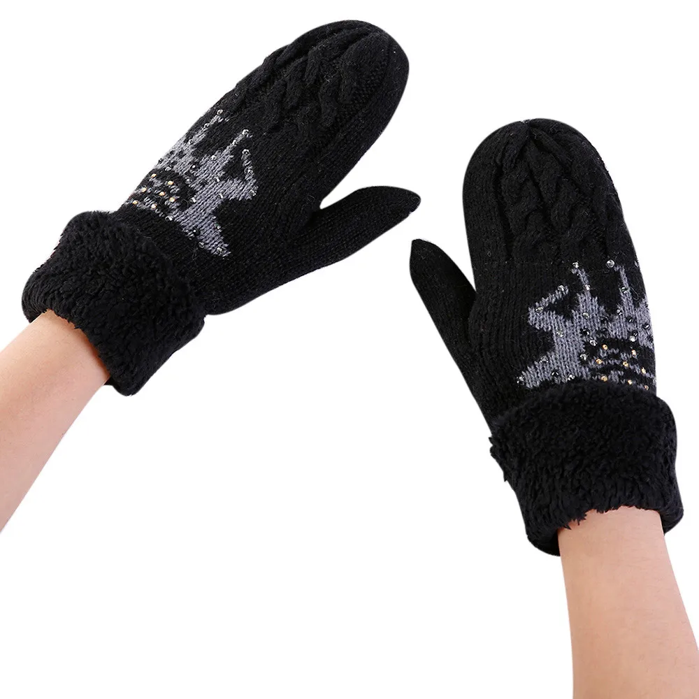 Женские перчатки, зимние вязаные теплые перчатки с рисунком животных, ветрозащитные перчатки, перчатки для катания на лыжах, варежки, перчатки для улицы