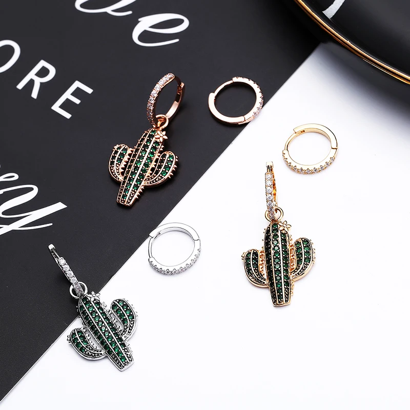 Милые милые серьги-капли С КАКТУСОМ для женщин золотые зеленые серьги с