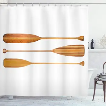 

Oar Shower Curtain by , Three Traditional Wooden Canoe Paddles with Different Shape of Blades Exotic Sports, Fabric Bathroom