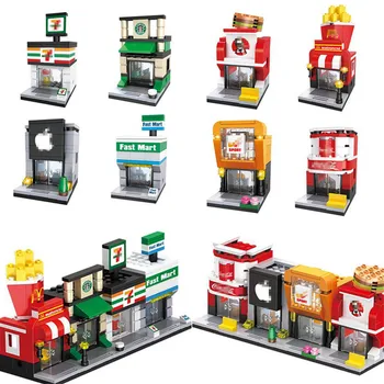 

Hsanhe Mini street Series fried chicken coffee drinking City Shop Irregular Building Blocks City Bricks set for gift #2050