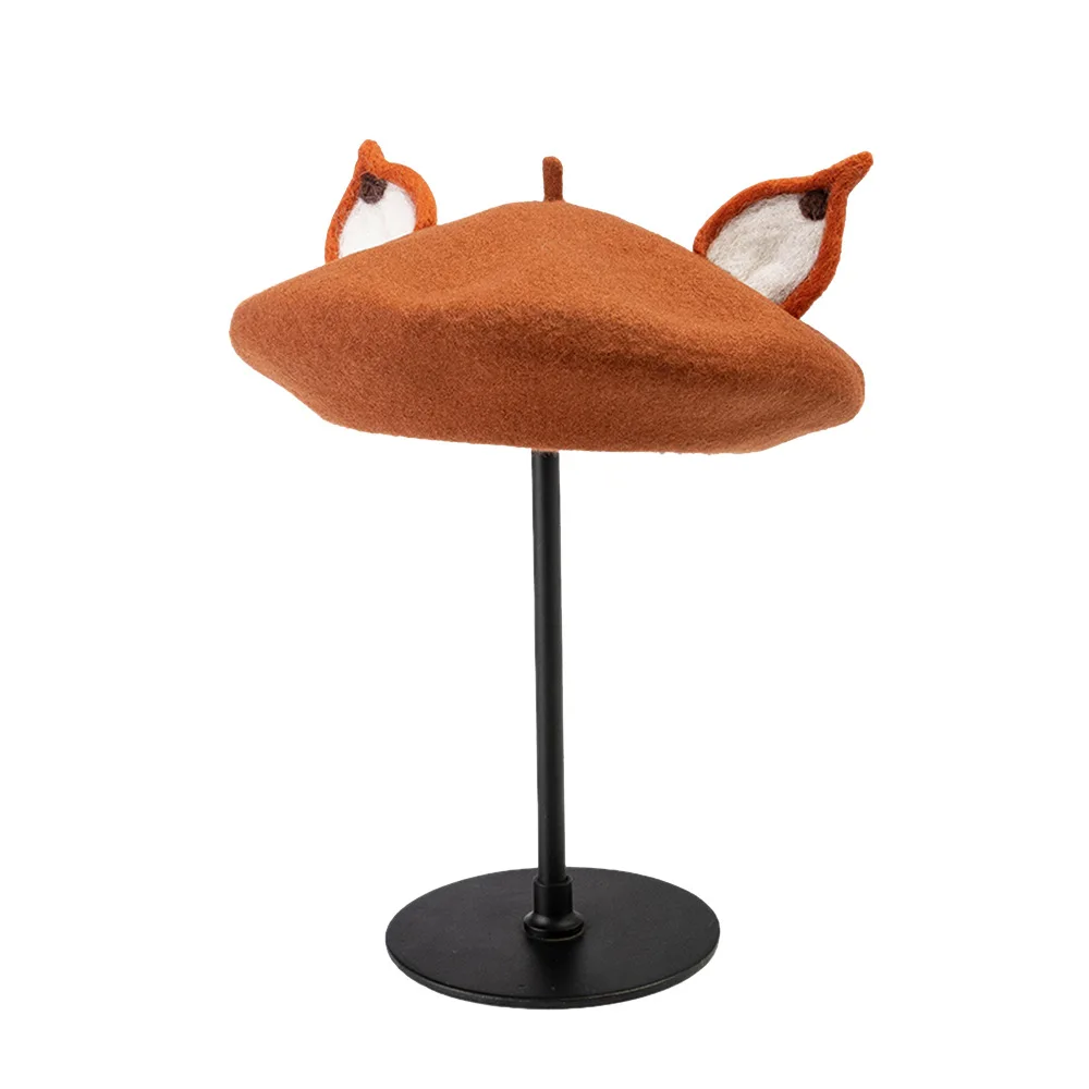 golf beret cap 202201-HH1061 spring wool felt Cartoon cute ear Fox frog bear shape beret  hat men women Leisure painter  hat male beret hat