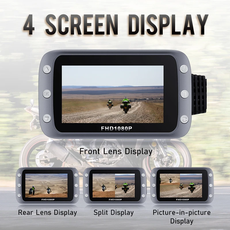 GreenYi Wi Fi Видеорегистраторы для мотоциклов Dash Cam 1080P + Full HD спереди и вид сзади