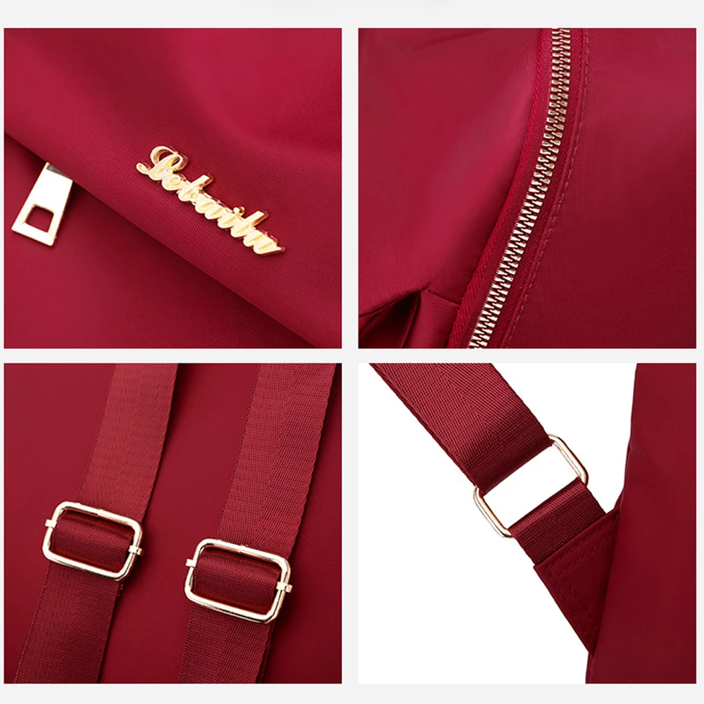 Women’s Leather Backpack Anti-Theft Rucksack School Shoulder Bag Black/Red Oxford Cloth Fashion double shoulder bag