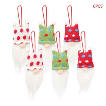 

6pcs Christmas Gnome Hat Plush Ornaments Swedish Santa Xmas Tree Hanging Decor Xmas Gnome Santa Ornaments Red,White,Gray