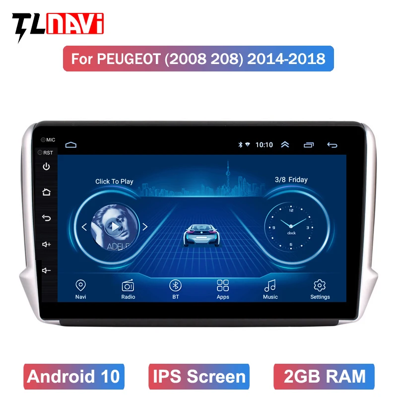 Автомобильный мультимедийный DVD-плеер IPS 2.5D Android 10 с GPS для Peugeot 2008 208 2014