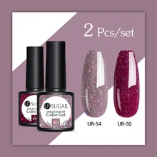 UR SUGAR 2PCS/LOT Nail Gel Polish Set Violet Red Hybrid Long Lasting Nail Lacquer Set Sequins Gel Glitter UV Gel Nail Set