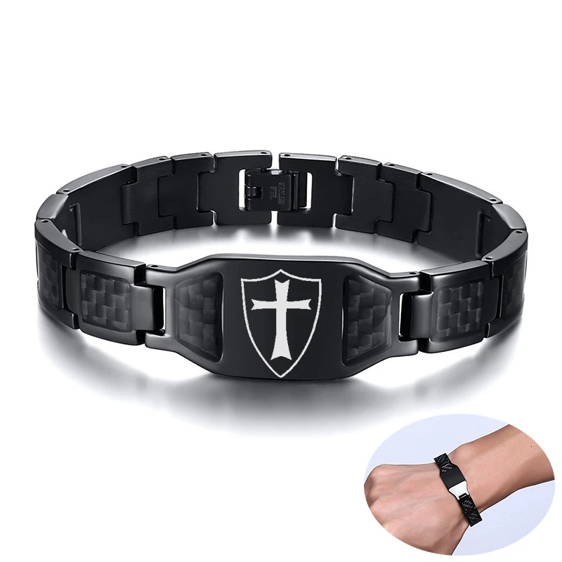 Мужские стильные персонализированные Выгравированные браслеты с крестиком и скорпионом, ювелирные изделия с черным углеродным волокном, Уникальные Подарки для него